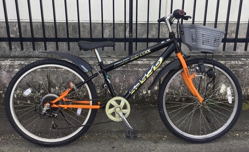 ＜整備済・お得品！＞ジュニア・24インチ自転車・ブラック&オレンジ・シマノ外装6段変速・タイヤ交換、チューブ新品・お掃除済みで綺麗です♪