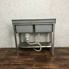 🔷🔶🔷WU1/1 【厨房機器】ステンレス 2槽 シンク 流し台 2層 業務用 厨房機器 洗い場 飲食店などに W90×D45×H81cm ※錆多 現状販売 ジャンク🔷🔶🔷の画像