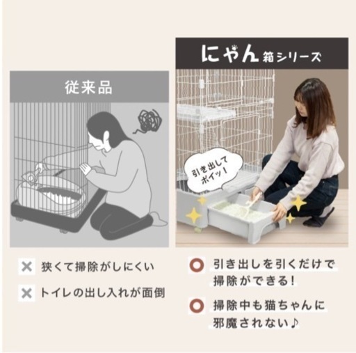 トイレ付きキャット3段ケージ【美中古品】　ペットゲージ