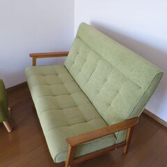 ソファ 2人掛け 幅135cm ハイバック グリーン ファブリック の画像