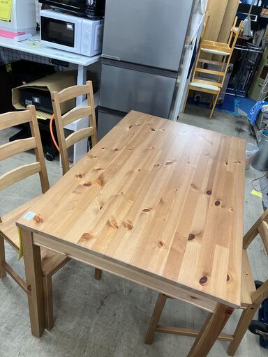 ①イケア IKEA ダイニングテーブルセット ダイニングテーブル4点セット ダイニング イス3脚 JOKKMOKK ヨックモック アンティーク風 アンティークステイン 木製 無垢材 北欧 おしゃれ クリーニング済 堺市 石津【ジャングルジャングルサカイ石津店】