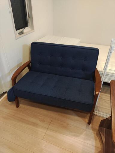 コンパクトソファ 2P  2人掛け 木製フレーム ネイビー