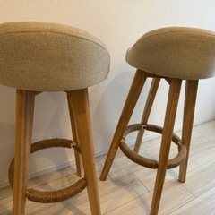 iodoos カウンターチェア ハイティア 2脚セット 木製 360度回転 足置き付き カウンター椅子 座面高さ73cmの画像