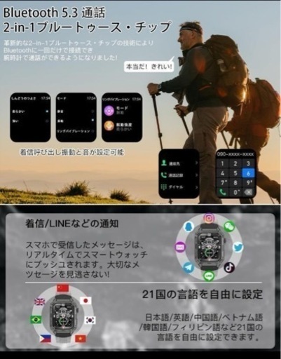 スマートウォッチ 【2023年末に革新 軍用規格 耐衝撃】振動と音設定可能