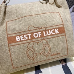 トートバッグ　ショルダーバッグ　ベージュ　麻綿　ビッグプリント　くまの画像
