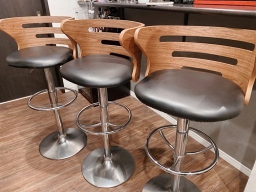 カウンター用　椅子　チェア　3脚　ブラック　木　高さ調整可能