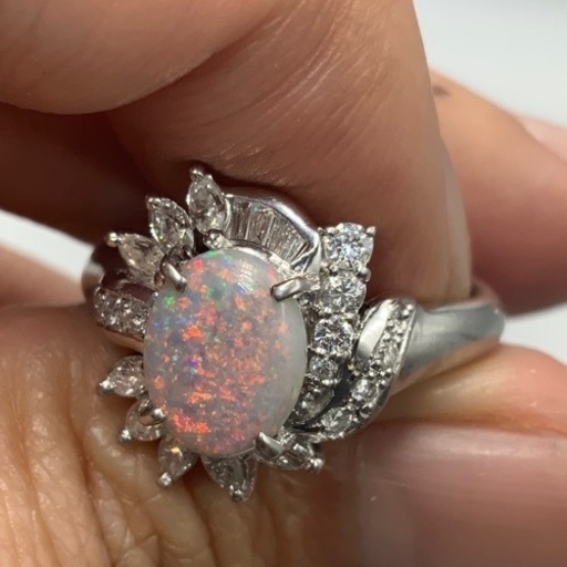 pt900 プラチナ900 ダイヤモンドリング　ブラックオパールリング　8.9g 1.35ct D0.56ct