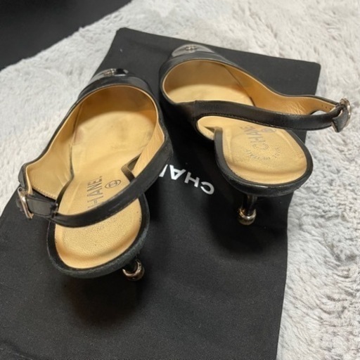 シャネル パンプス 35 1/2 サンダル ヒール ラウンドトゥココマーク