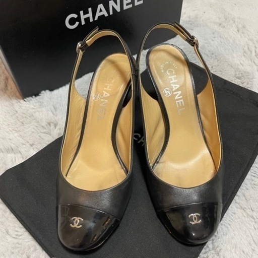 シャネル パンプス 35 1/2 サンダル ヒール ラウンドトゥココマーク