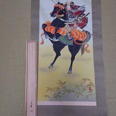 掛け軸 武者 石元大華 尺五立 木箱紙箱入り