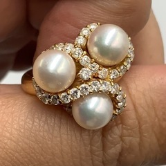 K18 18金 パール ダイヤモンドリング 1ct 8.9g