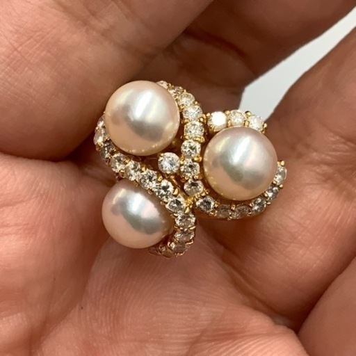 K18 18金　パール　ダイヤモンドリング　1ct 8.9g