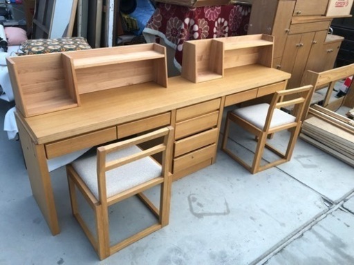上坂木材 ナラ天然木の学習机セット 2人用ロングサイズ❗️横幅 225cm×