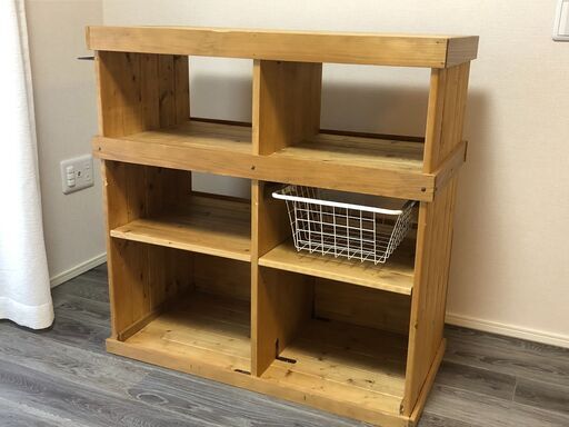 ★便利・収納・一人暮らし向け★無垢板キッチンカウンター★幅940mm 野菜ラック引き出し付★DIY
