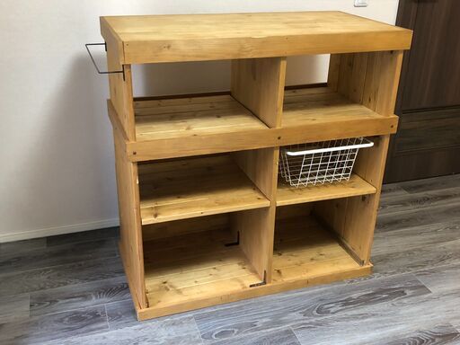 ★便利・収納・一人暮らし向け★無垢板キッチンカウンター★幅940mm 野菜ラック引き出し付★DIY