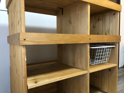 ★便利・収納・一人暮らし向け★無垢板キッチンカウンター★幅940mm 野菜ラック引き出し付★DIY