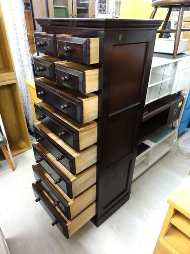 民芸調家具 8段 スリムチェスト 幅60×奥44×高145㎝ 箪笥 古民家 収納 家具 レトロ ヴィンテージ 札幌市 中央区 南12条