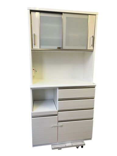 送料込　ニトリ キッチンボード ポスティア100KBWH 高級感のある光沢仕上げ NITORI ニトリ キッチンボード ポスティア100KBWH 食器棚 レンジボード