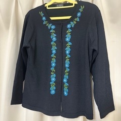 古着 ビンテージ 90s レトロ ブルー 花柄 刺繍 ニット カーディガンの画像