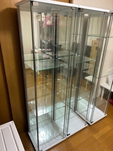 不二貿易　コレクションケース　ガラス　背面ミラー仕様　ホワイト　3点