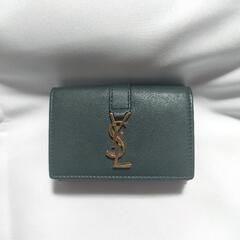 SAINT LAURENT 三つ折り財布 YSLロゴ タイニーウォレット 黒緑