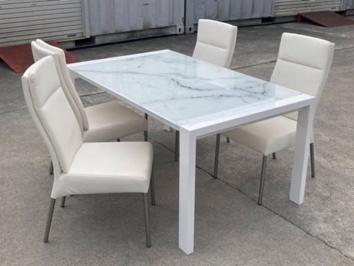 BSJ-0122 ニトリ ダイニング5点セット エスペルト150◇ガラステーブル ホワイト◇