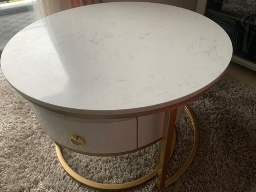 大理石使用　引き出し付ローテーブル2個セット
