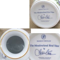 使用感少なめ フランクリン ポーセリン 花瓶 29.5cm 花台付き 金縁　The Meadowland Bird 花鳥 花器 フラワーベース ☆ PayPay(ペイペイ)決済可能 ☆ 札幌市 豊平区 平岸 平岸店の画像
