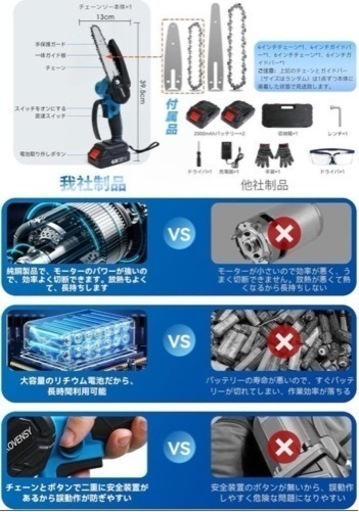 【新品未使用】電動ノコギリ 小型ハンディチェーンソー コードレス 充電式 ポータブル 家庭用