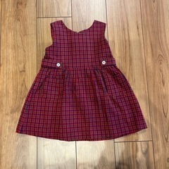90cm  ファミリア風　赤チェック　ワンピース　厚手