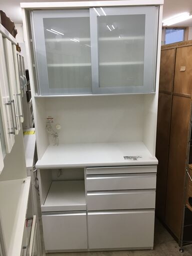 松田家具 キッチンボード ラッキー100 レンジボード  作業台 食器棚 収納キッチン スロークローズレール モイス加工 おしゃれ 幅100cm クリーニング済 堺市 石津【ジャングルジャングルサカイ石津店