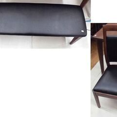 4人掛けダイニングセット イス2脚 ベンチ1脚 ダークブラウン 幅135×奥行80×高さ70㎝ コンセント付き 引き出し2個付き 札幌 厚別店