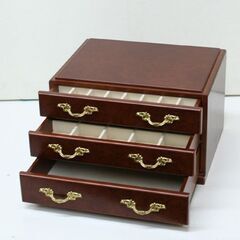 木製ジュエリーボックス 小物入れ 3段 引出 幅26.5×奥行21×高さ17cm ブラウン系 札幌市 清田区 平岡の画像