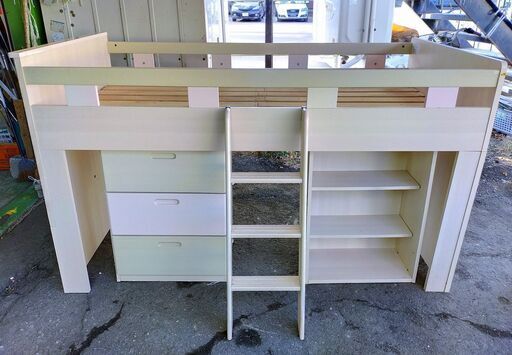 現状特価品 ニトリ システムベッド チャオ シングルサイズ ロフトベッド 本棚 チェスト付き 寝具