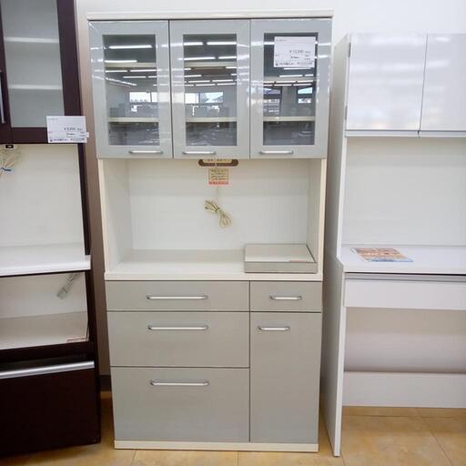 ★ジモティ割あり★  値下げしました！ レンジボード グレー、ホワイト H180×D41×W90 クリーニング済み OJ2823