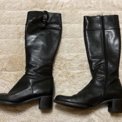 超美品！ ロングブーツ 牛革 (黒）バックル