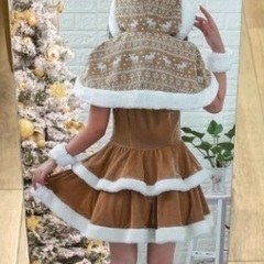 未使用　3点セット　クリスマス　イベント　パーティー　サンタ　コスプレ　コスチューム　ワンピ　キャメル　ホワイト　可愛い　リボンの画像