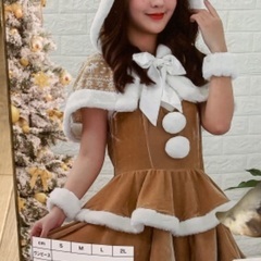 未使用　3点セット　クリスマス　イベント　パーティー　サンタ　コスプレ　コスチューム　ワンピ　キャメル　ホワイト　可愛い　リボンの画像