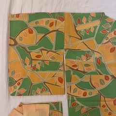 【美品】着物 袷 草木柄 イエロー×グリーンの画像