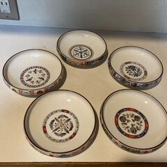 【中古】小鉢五客揃　有田焼　林斎　花唐草紋様