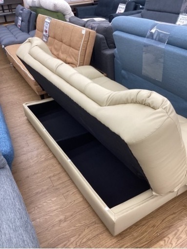 KL-22【新入荷　リサイクル品】収納付き　ソファベッド　アイボリー