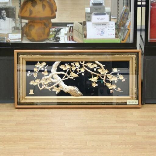 額装 松庵 黄金梅に鶯 純金純銀鍍金 メッキ 縁起物 幅94×高さ43cm 札幌
