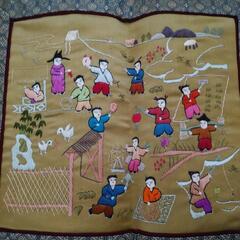 中国刺繍  唐子遊戯図  敷物  タペストリーの画像