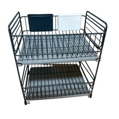 パール金属 鉄 食器 水切り かご 2段 スリム ダークグレー 珪藻土トレー付の画像