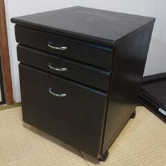オフィスデスク用3段ワゴン ダークブラウン