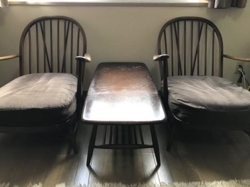 ERCOL ラウンジチェア2脚　テーブル　セット