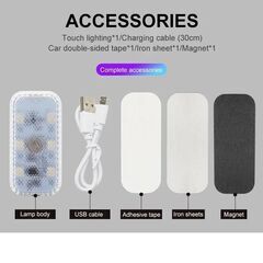 LED タッチライト ミニ ワイヤレス ルームランプ USB充電 車内照明 ドアフットトランク収納ボックス 屋根 天井 読書灯 後付け 増設の画像