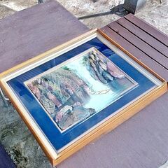 林武 天然石画 額縁 骨董品 アンティーク ストーンアート