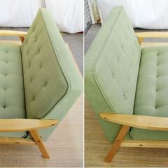 二人掛ソファ　ラブソファ　木製フレーム×ファブリック　薄緑　ライトグリーン　おしゃれ　きれい　ベンチ　布　北欧　ナチュラルの画像