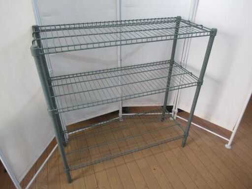 スチールラック/メタルラック/収納家具/グリーン/高さ調整可能/92×91×35cm/美品/良品/中古品/J6521/